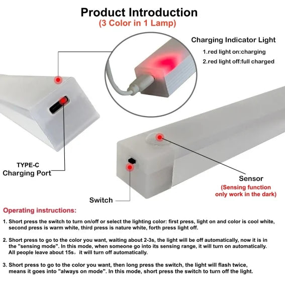 Night Light Motion Sensor Wireless LED Lamp Type C Rechargeable Light for Kitchen Staircase Aisle Bedroom Garden Drawing Office tableandwalllamps