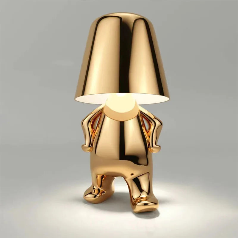 Little Retro ThinkeGolden Man Night Light Bedroom charging Resin Led Touch Control Table Lamp Coffee Bar Decor Cartoon Desk Lamp tableandwalllamps