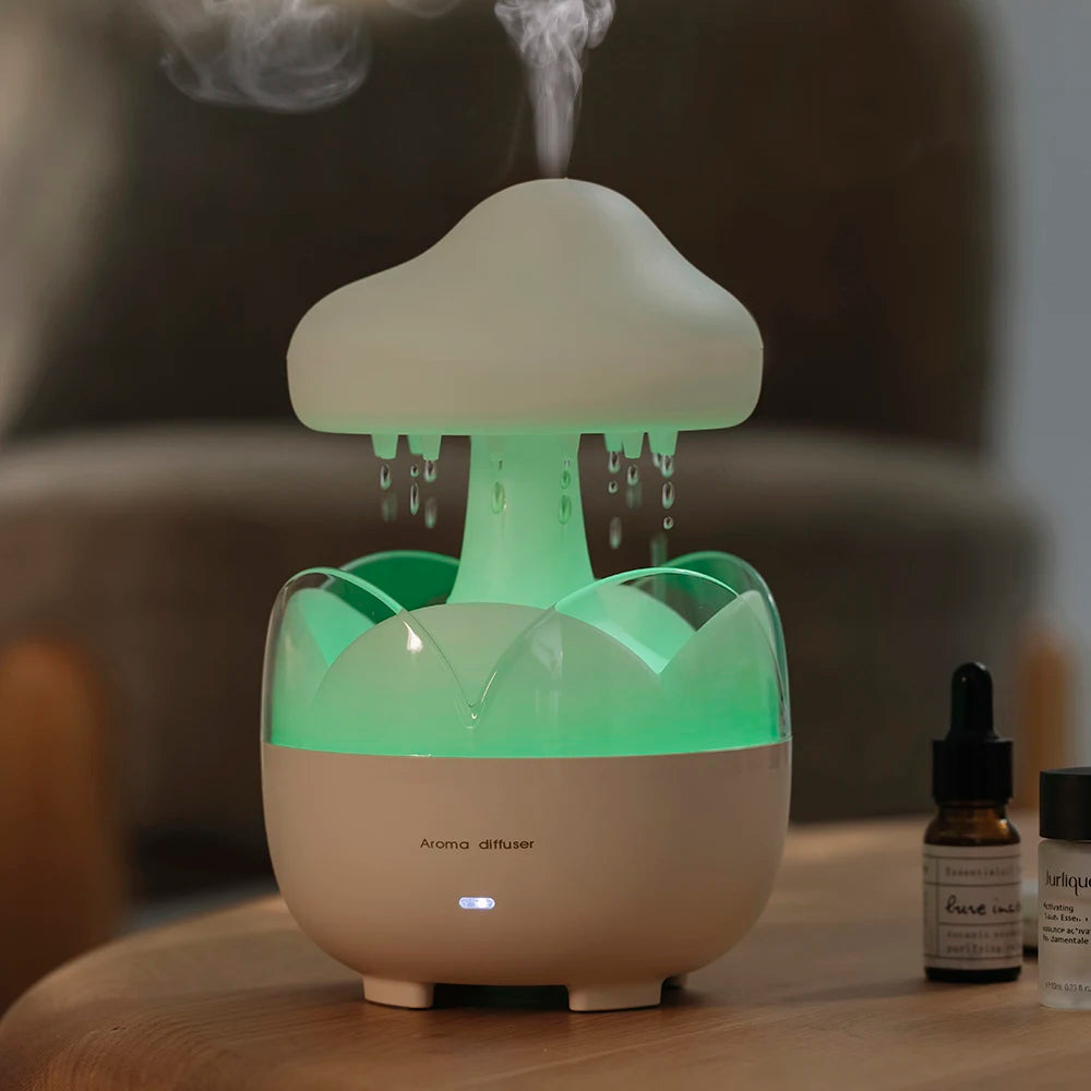 Mushroom Raindrop Air Humidifier Electric Aroma Diffuser Colorful Night Lights Rain Cloud Smell Distributor with Remote Control tableandwalllamps