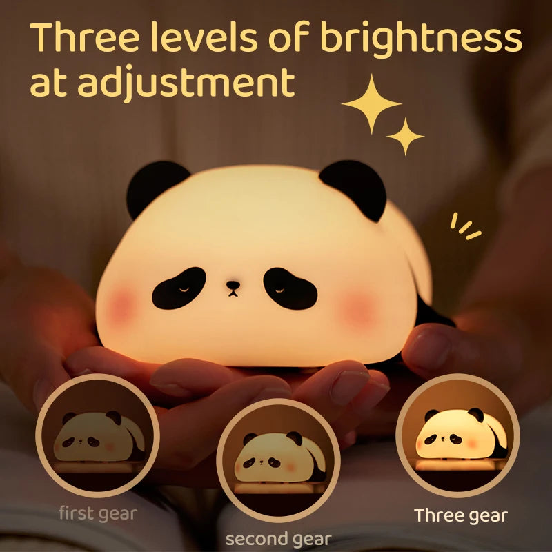 Panda LED Night Light Cute Silicone Lamp Baby Nursery Touch Sensor Nightlight Rechargeable with 3 Warm Light for Wholesale tableandwalllamps