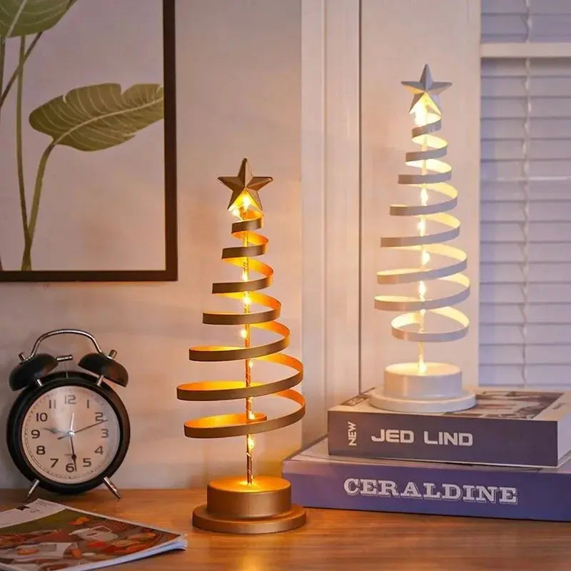 Creatively Christmas Lights Tree Fairy Lamp Tree Metal Spiral Star Lighting Holiday For Home Living Room Decoration Night Lamp tableandwalllamps