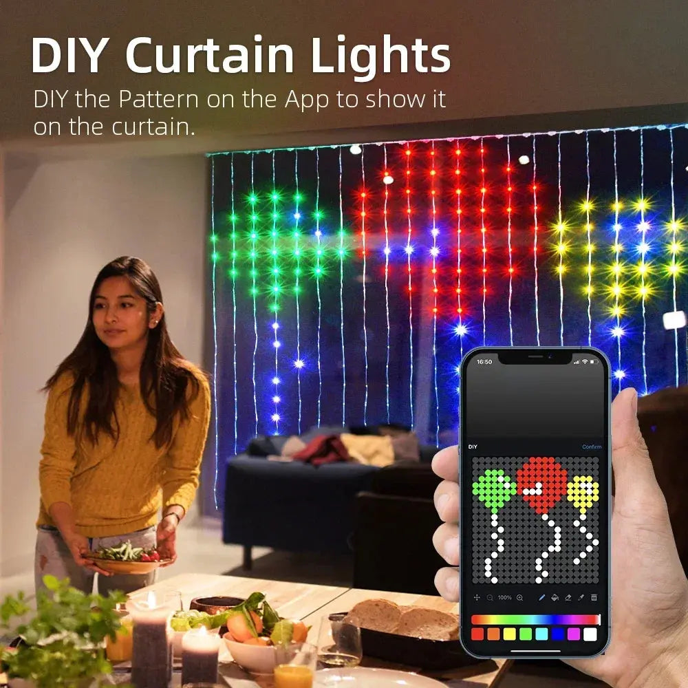 2*2meter 400Led USB Smart APP Curtain Light String DIY Picture Display Music Sync LED String Indoor RGB Fairy Light Party Decor tableandwalllamps