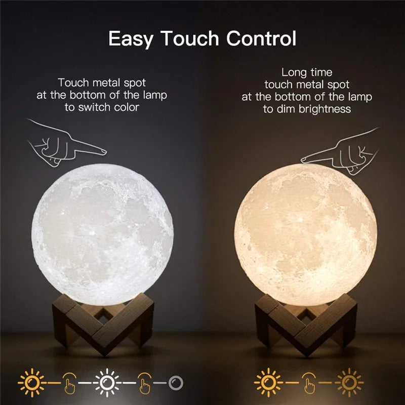 3D Print Moon Lamp Rechargeable 2 Color Touch Moon Lamp LED Night Light Children's Night Lamp Bedroom Decoration Birthday Gifts tableandwalllamps