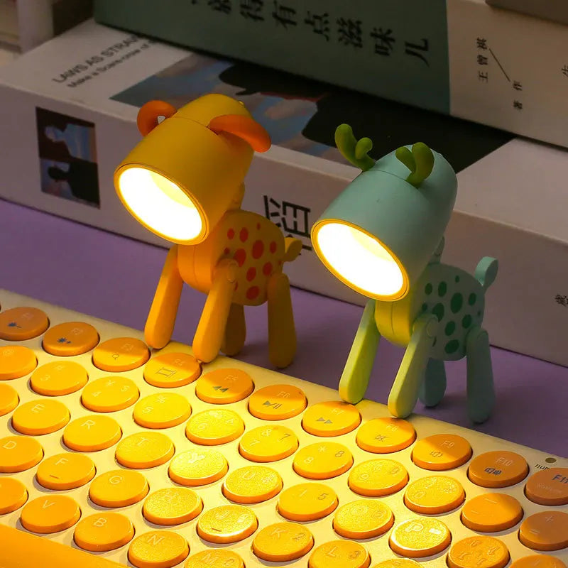 LED Night Light Mini Cute Pet Light Kawaii Gift Cartoon Dog Deer Folding Table Lamp Kids Room Bedside Bedroom Living Room Decor tableandwalllamps