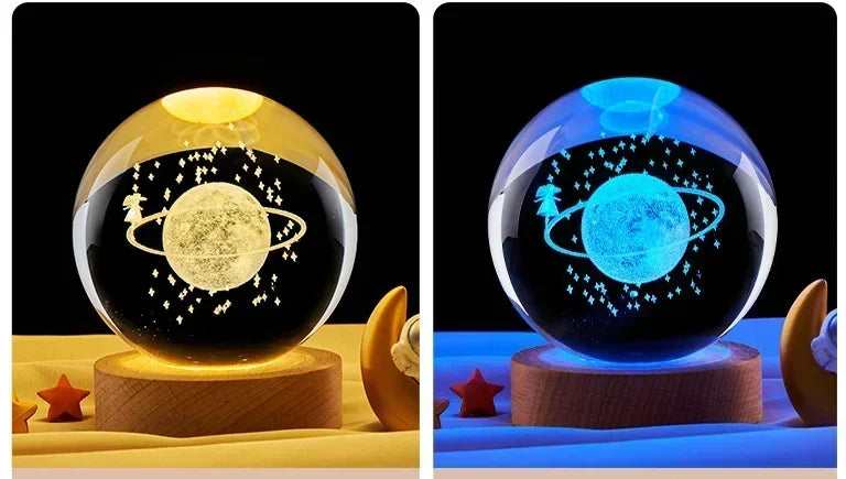 3D Crystal Lights Lamp Glowing Planetary Galaxy Night Light Crystal Ball Night Lights Bedside Light Home Decor Christmas Gift tableandwalllamps