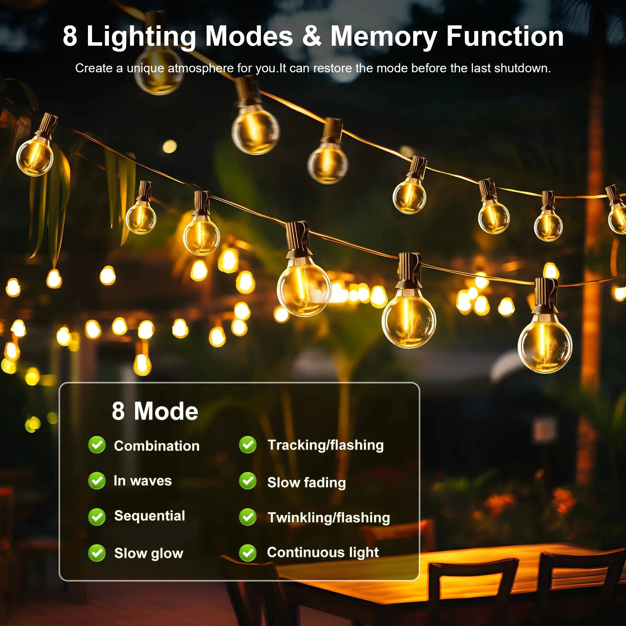 Solar String Lights Outdoor G40 Patio Lights with LED Shatterproof Bulbs,Weatherproof Hanging Lights for Backyard Bistro tableandwalllamps