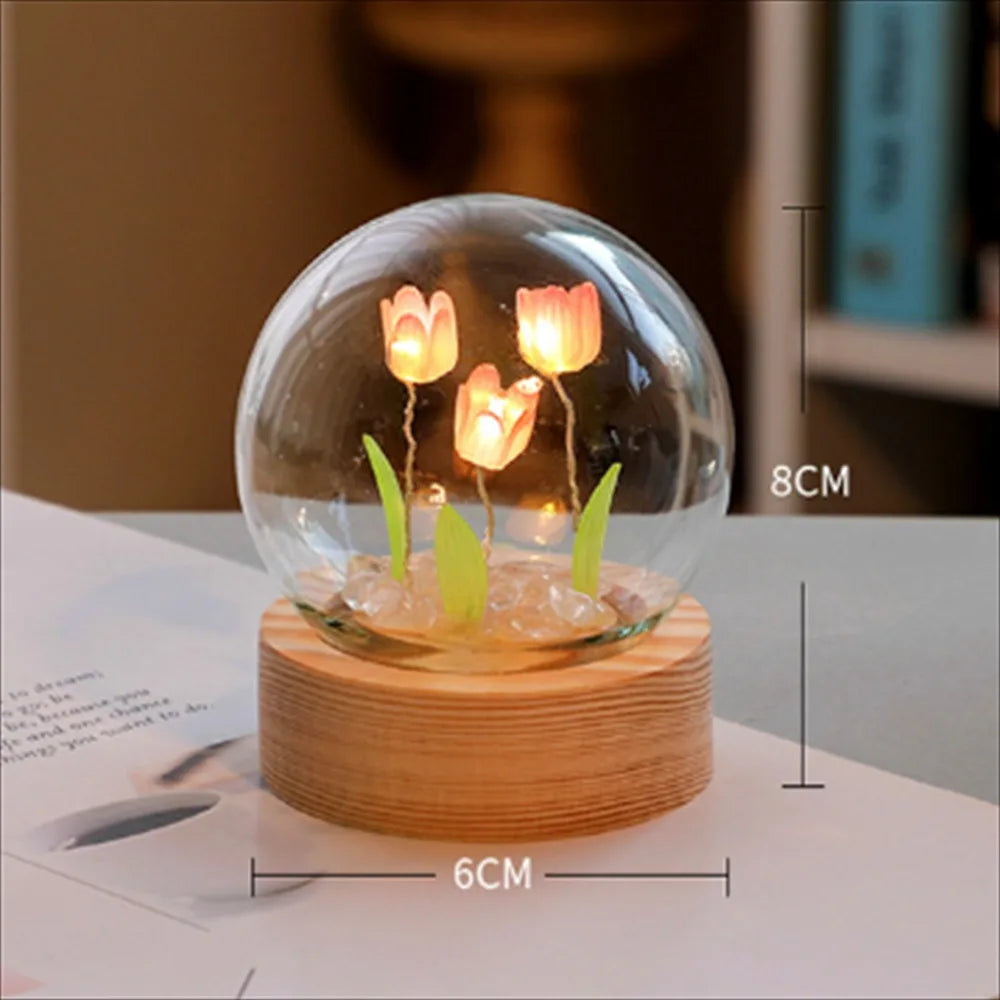 Tulip Night Light Cute Bedroom Room Decor Floral Lamp Valentines Day Gift Lampara Tulipanes Girlfriend DIY Material Handmade tableandwalllamps