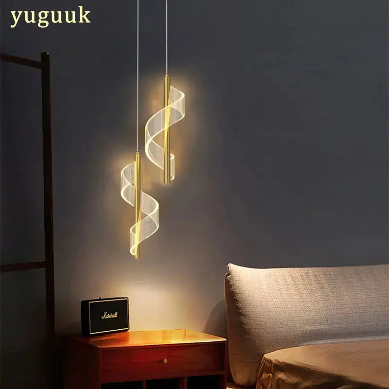 Nordic Spiral LED Pendant Lights Bedside Hanging Lamp Indoor Lighting Bedroom Living Room Home Decoration Modern Acrylic Light tableandwalllamps