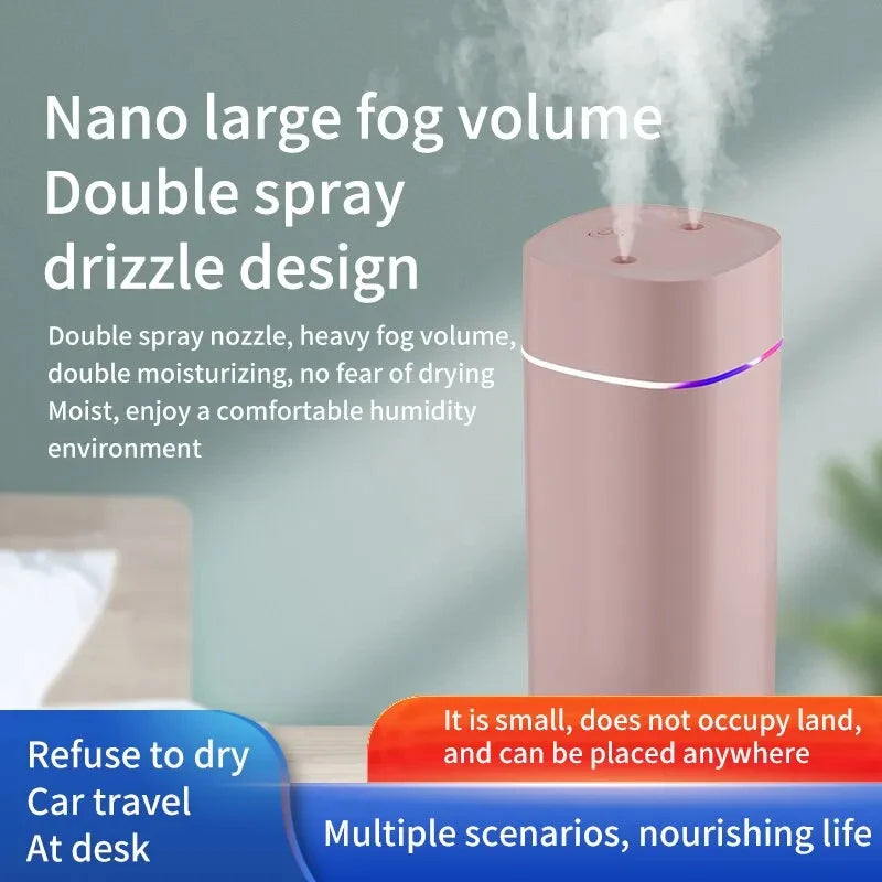 Creative Dual Nozzle Humidifier Desktop Home Bedroom Car Aromatherapy Silent Oil Diffuser Usb 7 Color Ambient Light tableandwalllamps