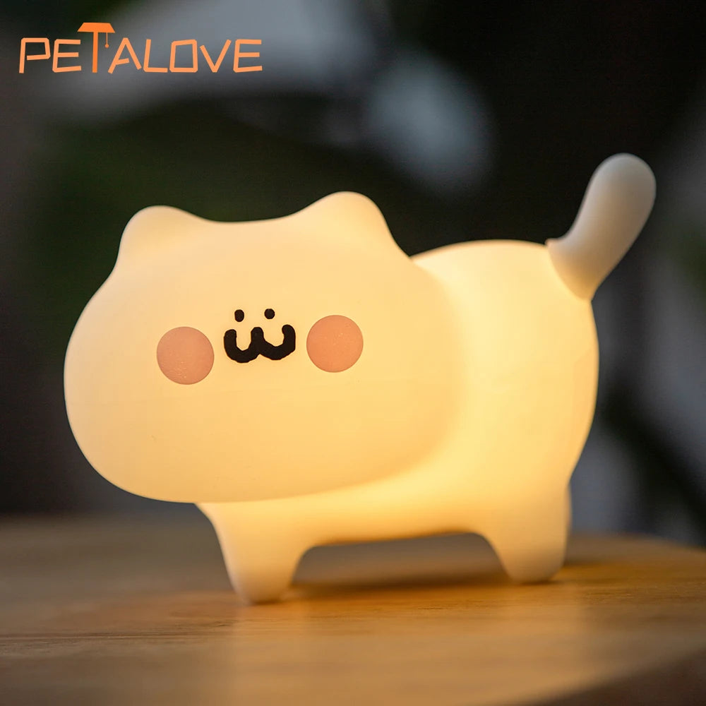 Silicone Cat Dog Night Light USB Rechargeable Nursery Sleeping Lamp Kawaii Cat Animal Night Lights for Kids Bedside Decoration tableandwalllamps