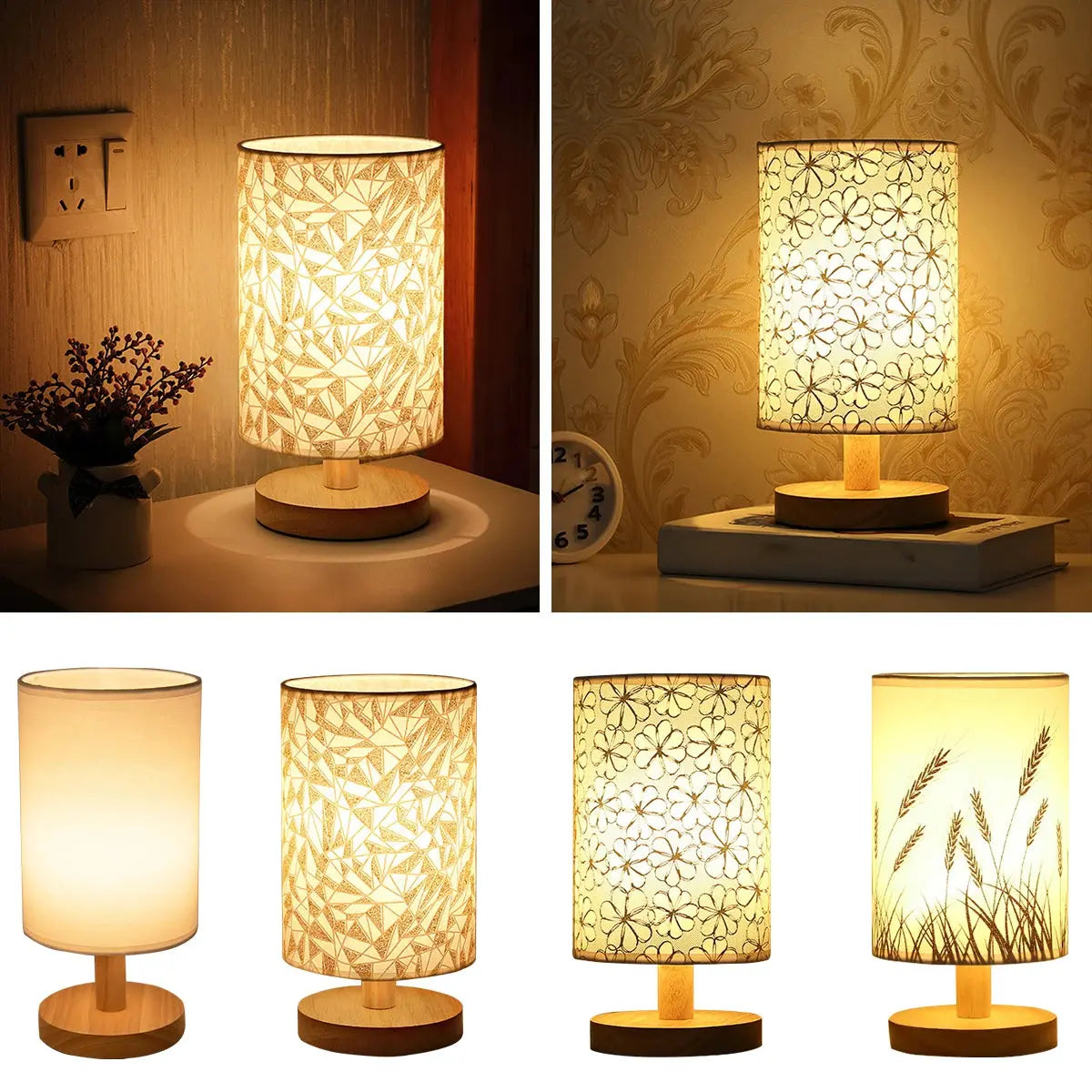 USB Bedside Lamp Night Lights Table Lamp For Bedroom Wooden Desk Lamp Bedside Night Light with Cylinder Lamp Shade Home Decor tableandwalllamps