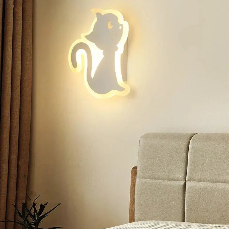 Children's room wall light Northern Europe modern simple creative male and female bedroom minimalist bedside lamp cat wall light tableandwalllamps