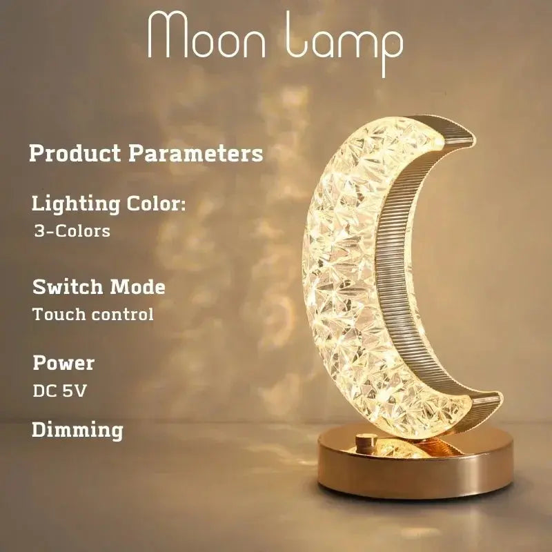 Bedroom Crystal Touch Dimming Night Light Girls Room Home Decor Aesthetics USB Charging Bedside LED Ambient Table 3D Moon Lamp tableandwalllamps