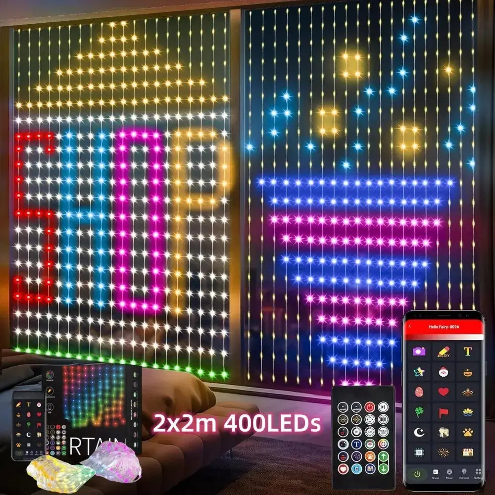 2*2meter 400Led USB Smart APP Curtain Light String DIY Picture Display Music Sync LED String Indoor RGB Fairy Light Party Decor tableandwalllamps