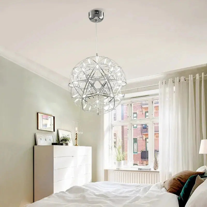 Italy Designer Assembled Spark Ball Led Chandeliers Firework Stainless Steel Loft Living Room Remote Pendant Lamp Indoor Decor tableandwalllamps