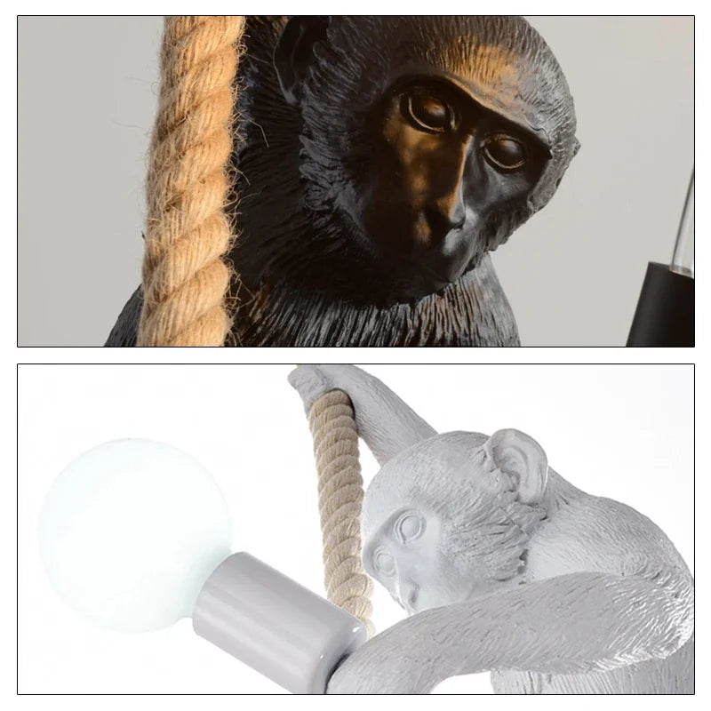 SANDYHA Nordic Resin Table Light Black White Monkey Led Desk Lamp for Bedside Children's Room Study Coffee Shop Decor Wall Lamps tableandwalllamps