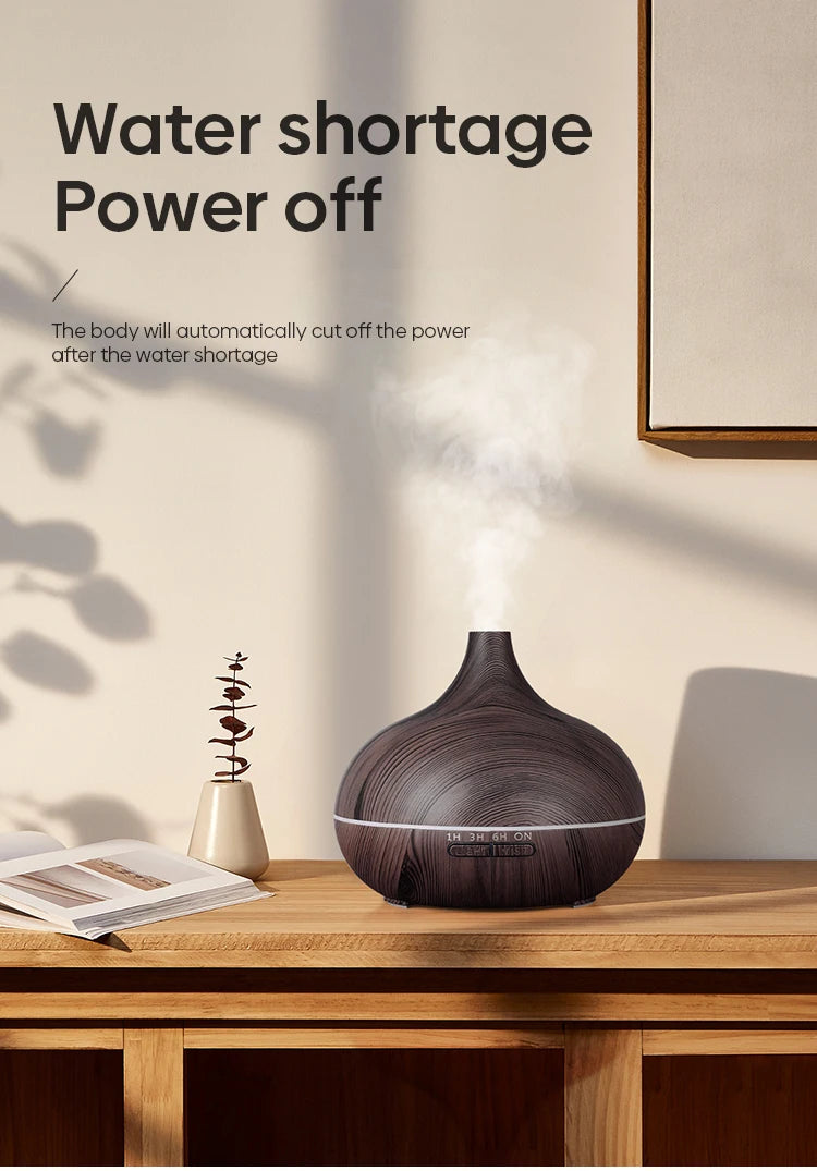 High Quality 500ml Aromatherapy Essential Oil Diffuser Wood Grain Remote Control Ultrasonic Air Humidifier with 7 Colors Light tableandwalllamps