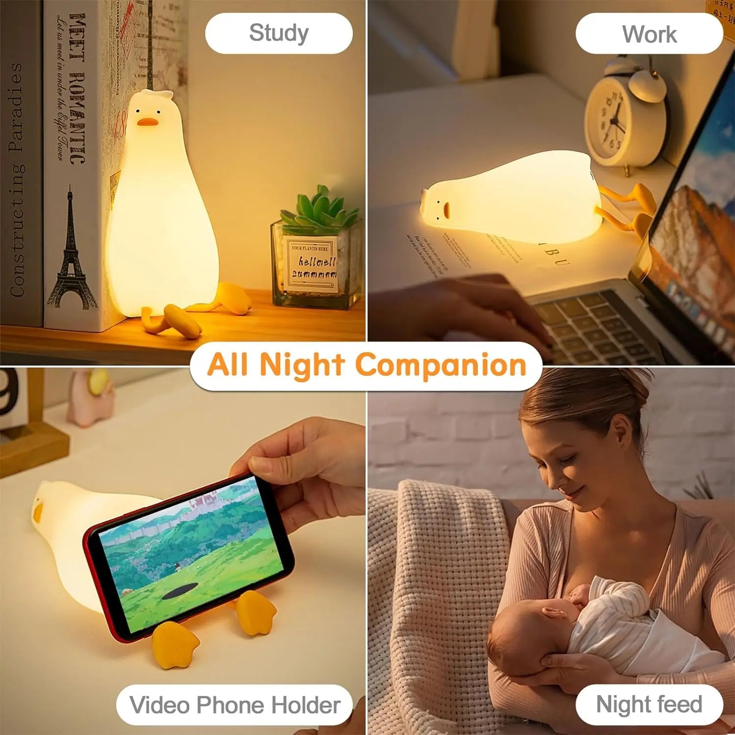 Funny Duck Rechargeable LED Night Light Silicone Lamp Bedside Cartoon Cute Children Nightlights for Home Room Decor Birthday Gif tableandwalllamps