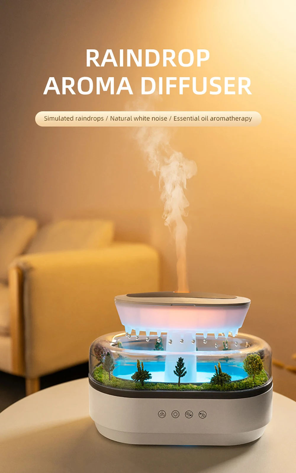 Raindrop Aroma Diffuser 250ml Air Humidifier Essential Oil Diffuser for Household Fragrance Diffuser with Colorful Night Light tableandwalllamps