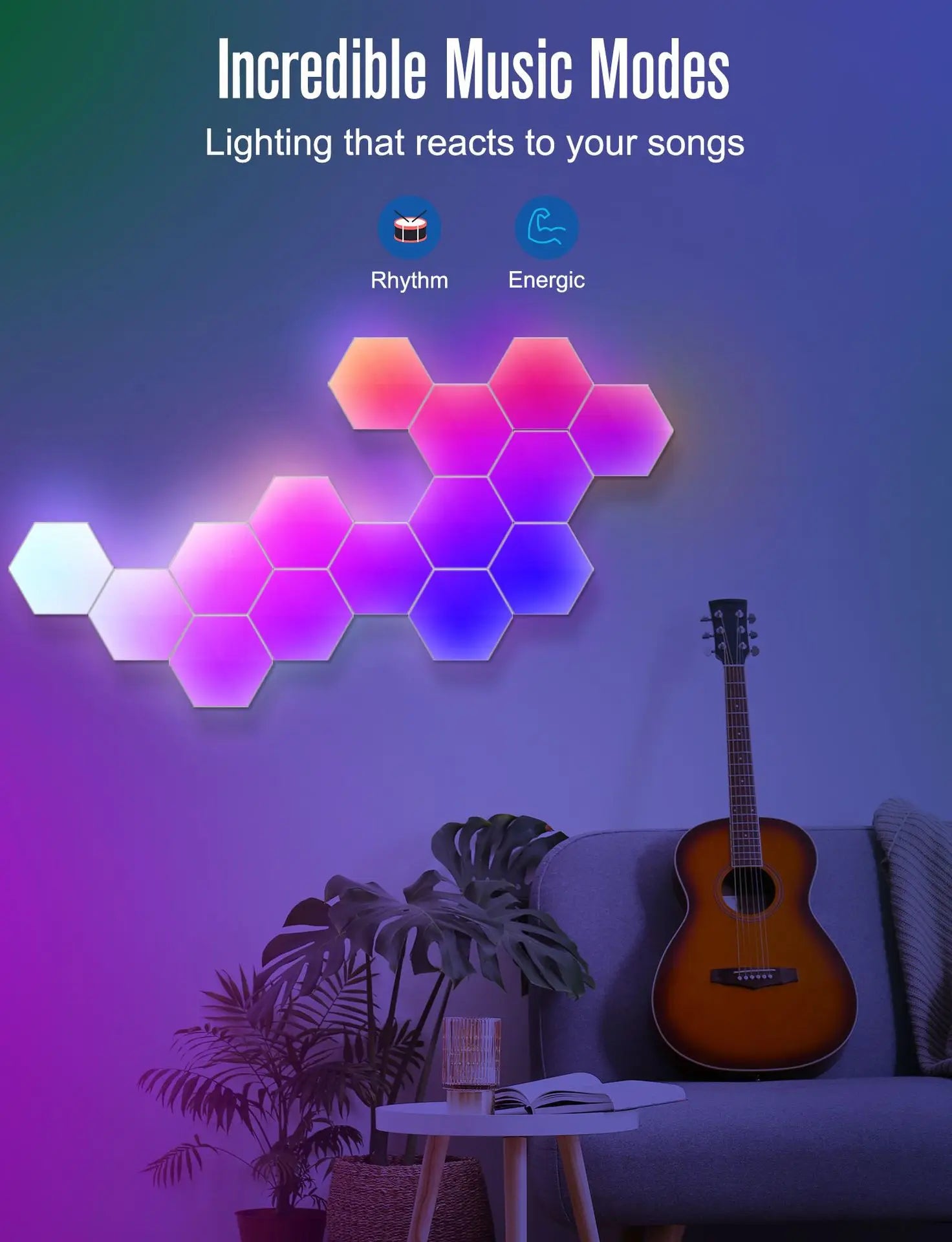 RGB Intelligent Hexagonal Wall Lamp Color-changing Ambient Night Light DYI Shape Music Rhythm APP Control For Game Room Bedroom tableandwalllamps