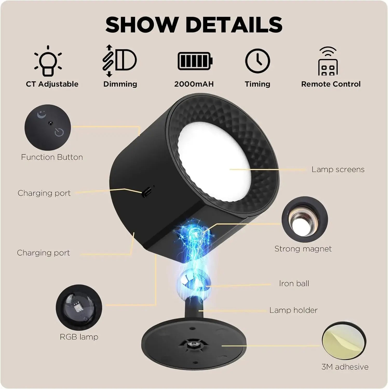 9 Colors 360° Rotation Wall Lamp Mounted Night Lights RGB LED Up Down Remote Rechargeable Wireless Reading Bedroom Lamp tableandwalllamps