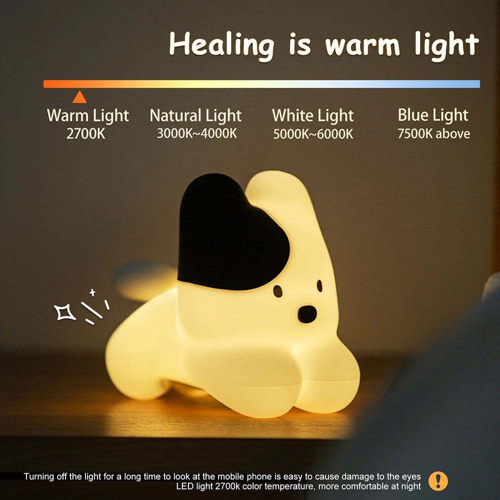 Silicone Cat Dog Night Light USB Rechargeable Nursery Sleeping Lamp Kawaii Bear Cordless Night Lights For Kids Room Decor tableandwalllamps