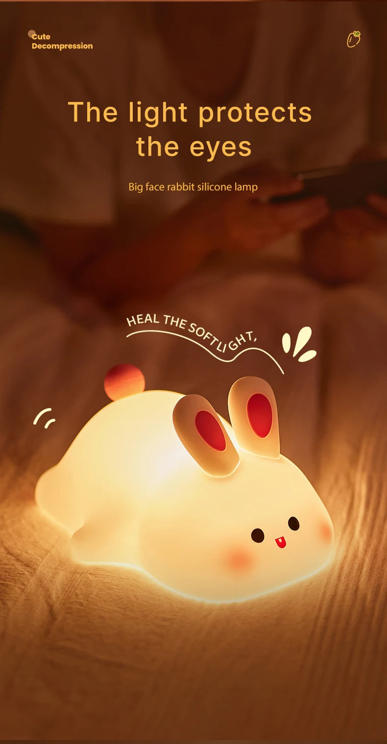 LED Night Lights Cute Rabbit Duck Silicone Lamp USB Rechargeable Desk Light Bedside Decor Kids Baby nightlight Birthday Gift tableandwalllamps