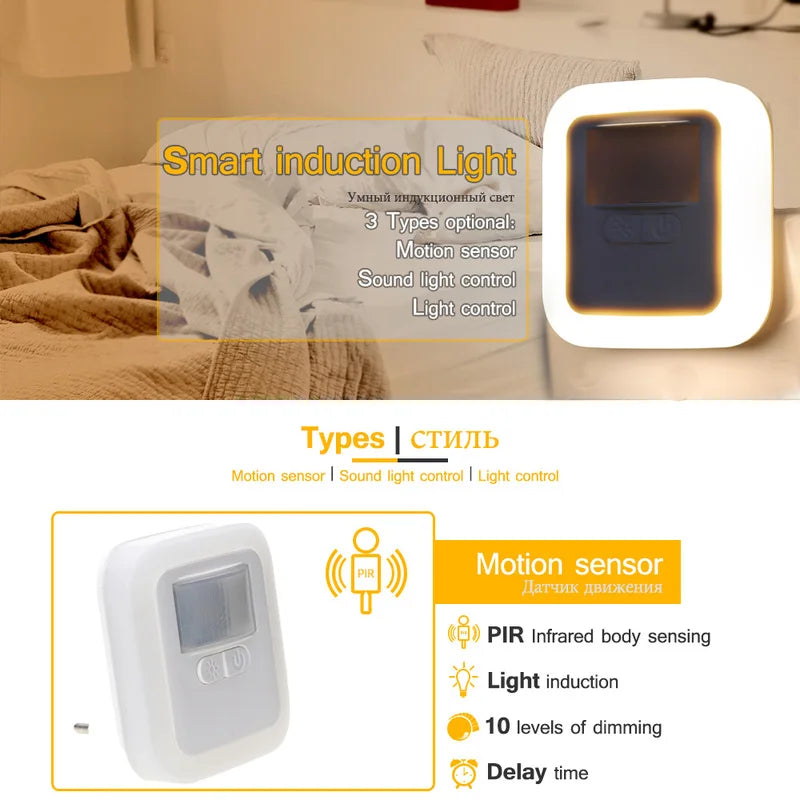 Led smart Night Light Motion Sound Sensor Night Light  brightness adjustment night light Bedroom Lamp Staircase Decorative Lamps tableandwalllamps