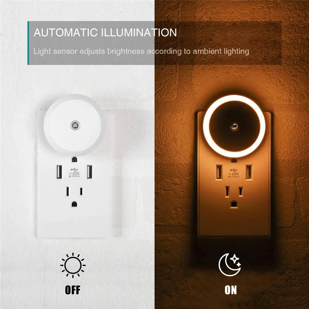 LED Night Light Smart Night Sensor Round Plug in Wall Night Lamp Bathroom Home Kitchen Hallway Staireway Bedroom Nightlight tableandwalllamps