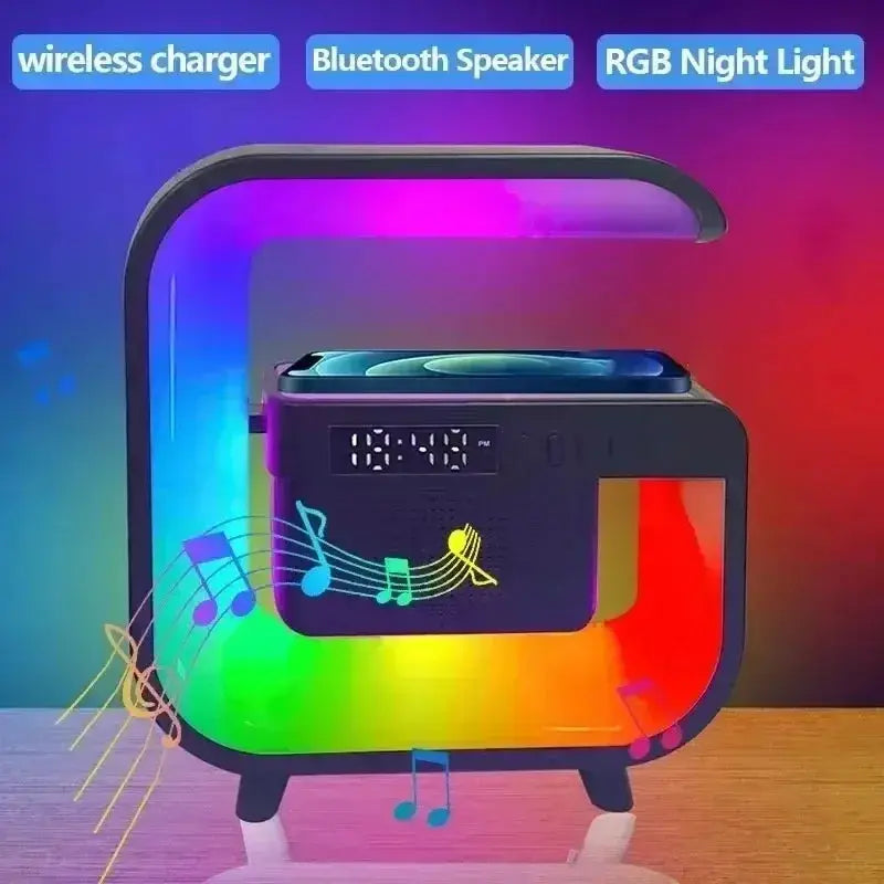 Wireless Charger Stand Pad Bluetooth 5.0 Speaker RGB Night Light Lamp Desktop Desk Phone Fast Charging for iPhone 16 15 Samsung tableandwalllamps