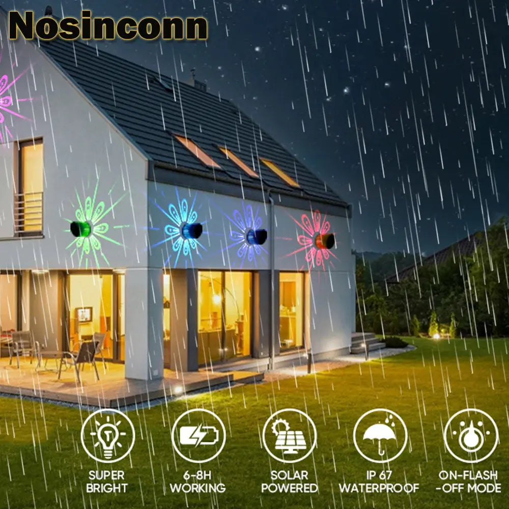 2pcs Fence Lights Outdoor Solar projects Beautiful Patterns ABS Black RGB WW LED Solar Lamp Waterproof for Festive Decorations tableandwalllamps