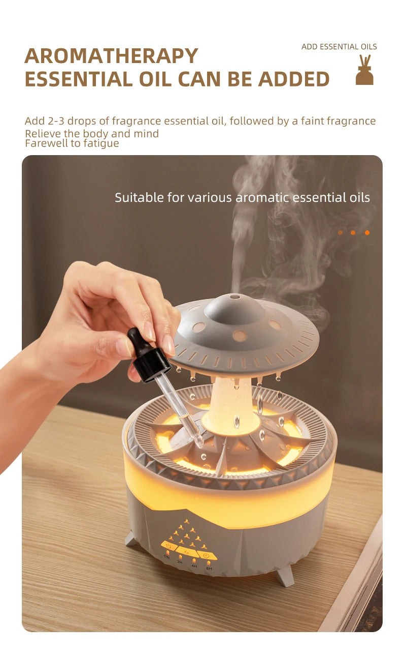 350ml Aroma Air Humidifier Mini Usb Remote Control Raindrop Colorful Light Aromatherapy Room Rain Cloud Aroma Oil  Diffuser tableandwalllamps