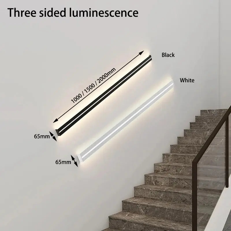 Surface Mounted Long Armrest Wall Lamp Staircase Hallway Lighting Simple Line Lamp Bedroom Light White Black Decorative Sconce tableandwalllamps