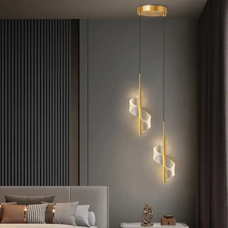 Nordic Spiral LED Pendant Lights Bedside Hanging Lamp Indoor Lighting Bedroom Living Room Home Decoration Modern Acrylic Light tableandwalllamps