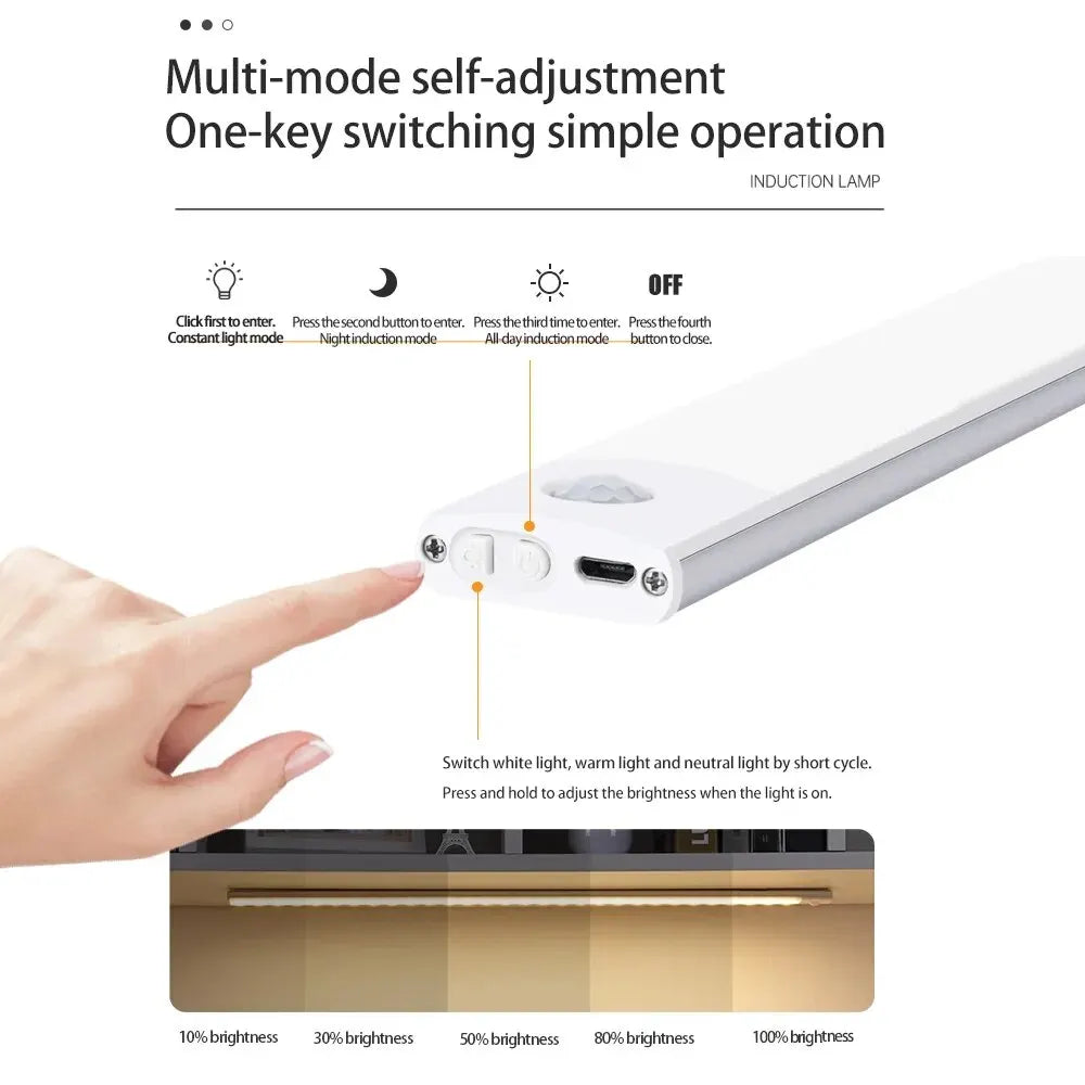 LED Cabinet Light USB Type-C Rechargeable Motion Sensor Led Lamp for Kitchen Wardrobe Cabinet Lighting 20cm/30cm/40cm/50cm/60cm tableandwalllamps