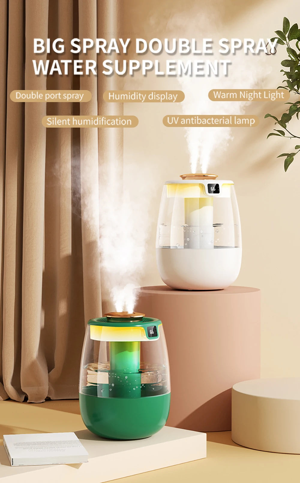 Air Humidifier 1300ML Aroma Humidifier Double Spray Port Essential Oil Diffuser USB Water Humidifier with Light for Home Office tableandwalllamps