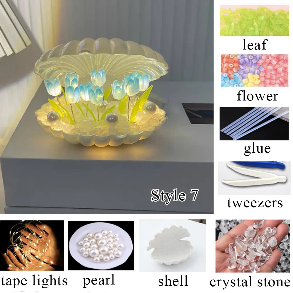 Simulation Tulip DIY Bedside Lights Handmade Material Flower LED Night Light Battery Operated Table Lamp Bedroom Decoration tableandwalllamps