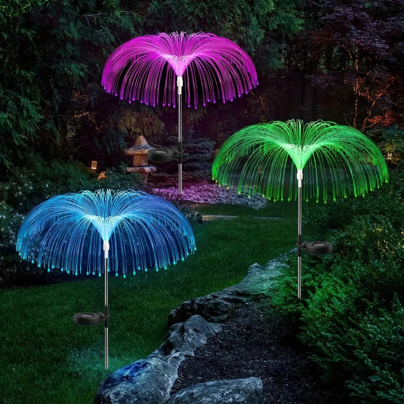 1PC Outdoor Solar Garden Lights 7 Colors Variable Solar Stake Jellyfish Reed Lights Solar Outdoor Color Changing Lights tableandwalllamps