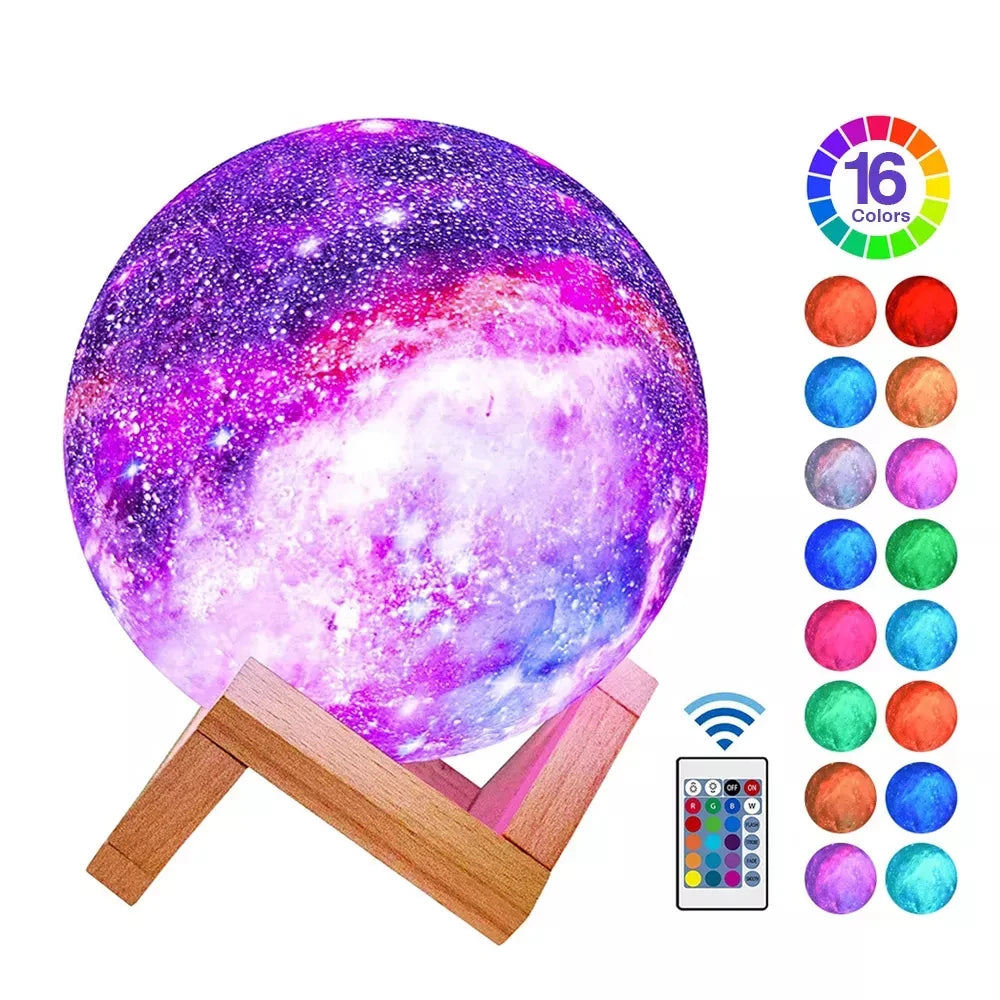 3D Printing Moon Galaxy Lamp Light 16 Color Change Touch And Remote Control Kids Night Light Bedroom Room Decor Home Gifts Lamp tableandwalllamps