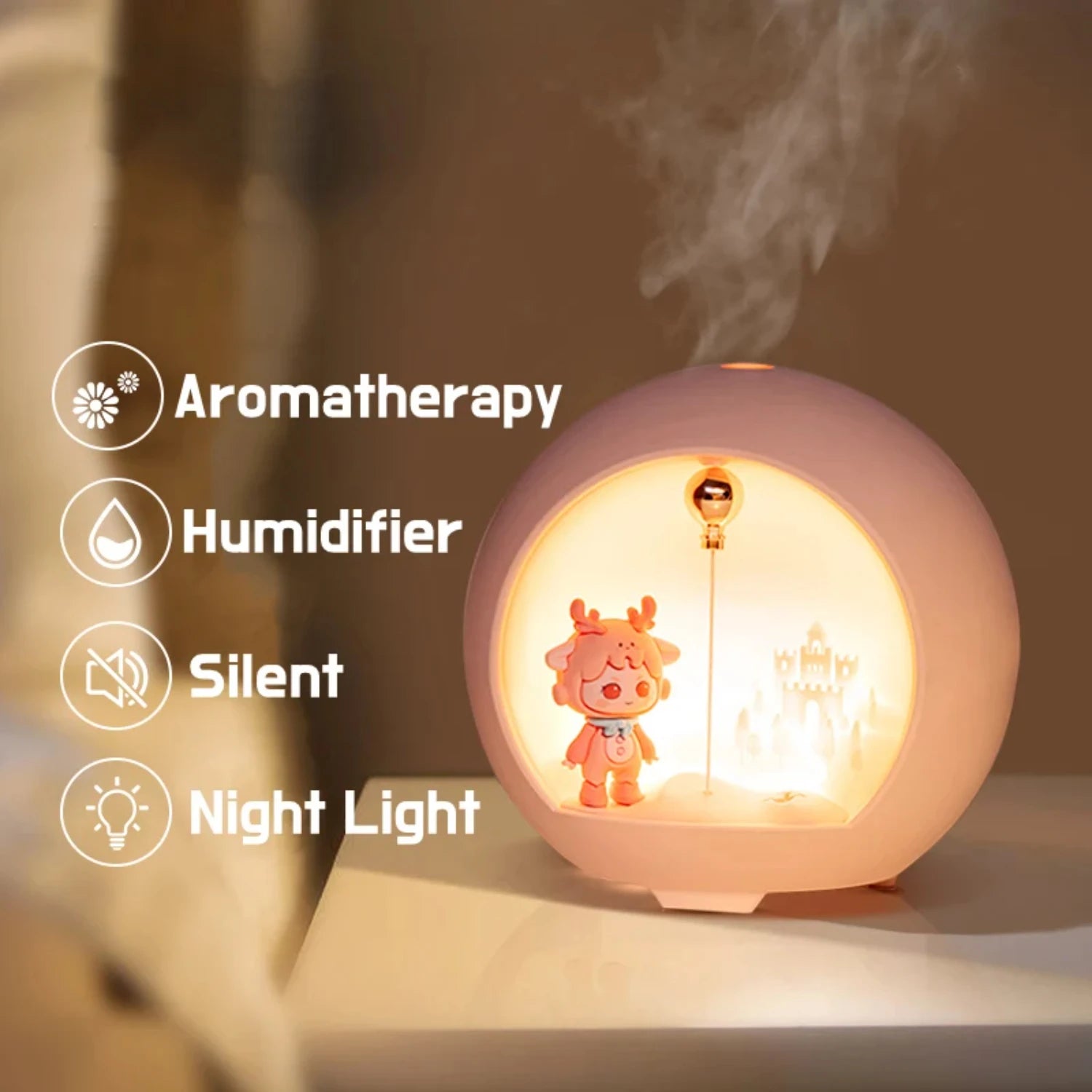 USB Aromatherapy Essential Oil Diffuser Mini Table Air Humidifier with Warm Lamp - Office Fragrance Machine tableandwalllamps