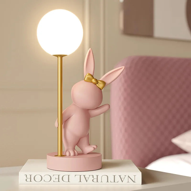 Nordic Pink Rabbit Table Lamp Atmosphere Night Light Luxury Birthday Wedding Gift Nightlights Ins Cute Bunny Bedroom Decoration tableandwalllamps