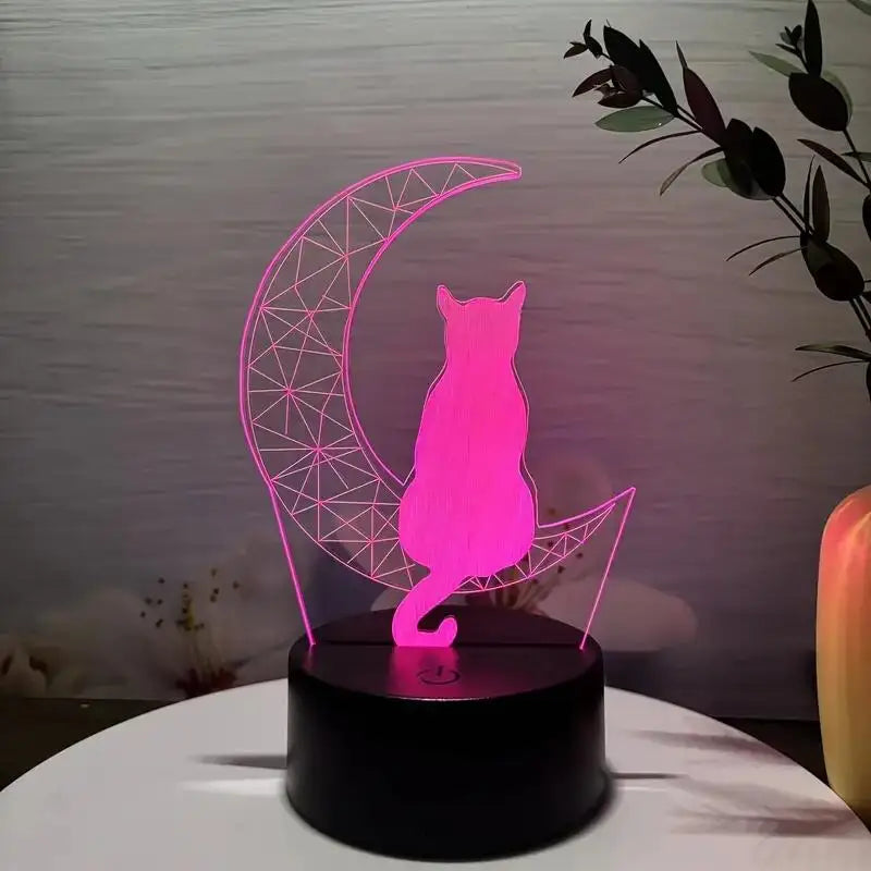 1PC  Geometry Cat  3D Night Light, 3D Optical Illusion Lamp With Touch, 7-Color Changing Ambient Light For Bedroom tableandwalllamps