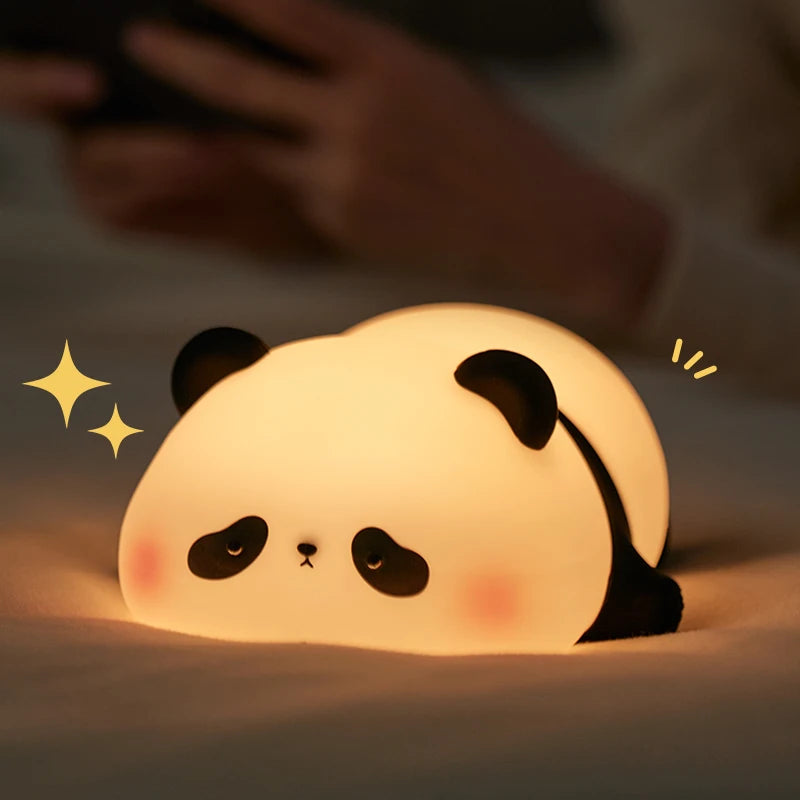 4Styles Panda LED Night Light Cute Silicone Lamp Baby Nursery Touch Sensor Nightlight Rechargeable with 3 Warm Light for Bedroom tableandwalllamps