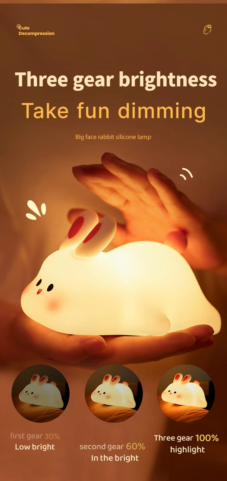 LED Night Lights Cute Rabbit Duck Silicone Lamp USB Rechargeable Desk Light Bedside Decor Kids Baby nightlight Birthday Gift tableandwalllamps