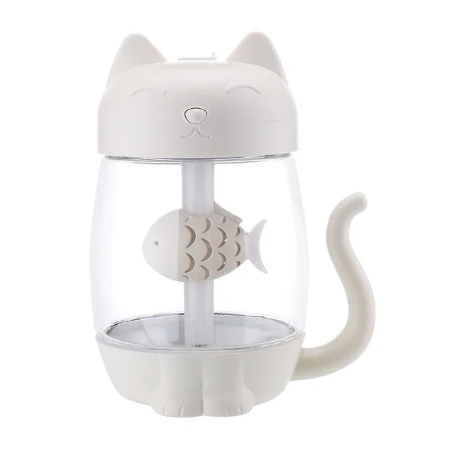 350ML Cat Air Humidifier - Color LED Light - Ultrasonic Cat Eat Fish USB Aroma Diffuser tableandwalllamps