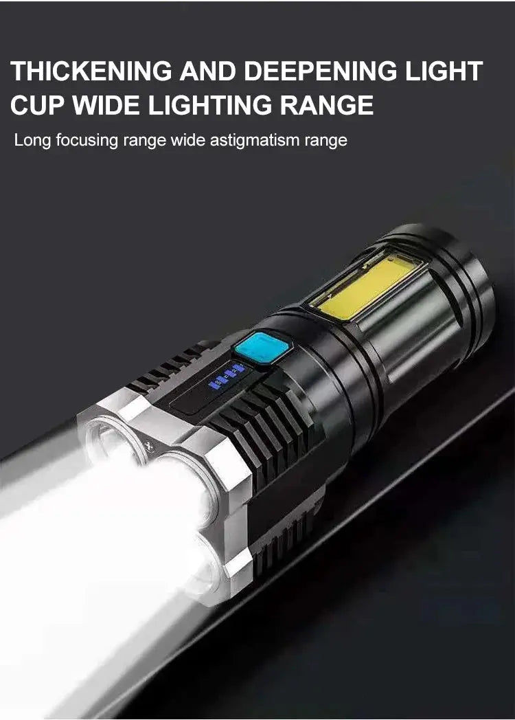 High Power LED Flashlights Camping Torch With 4 Lamp Beads And COB Side Light Rechargeable Portable Hand Lantern 4 Lighting Mode tableandwalllamps