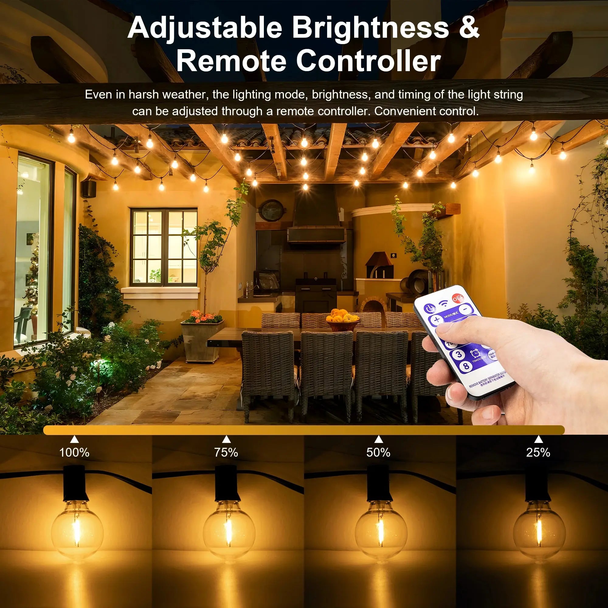 Solar String Lights Outdoor G40 Patio Lights with LED Shatterproof Bulbs,Weatherproof Hanging Lights for Backyard Bistro tableandwalllamps