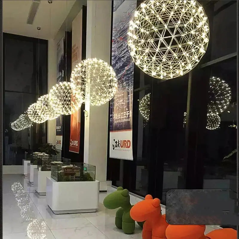 Italy Designer Assembled Spark Ball Led Chandeliers Firework Stainless Steel Loft Living Room Remote Pendant Lamp Indoor Decor tableandwalllamps