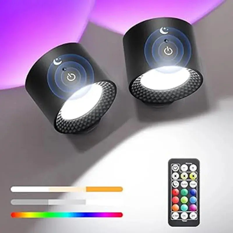 9 Colors 360° Rotation Wall Lamp Mounted Night Lights RGB LED Up Down Remote Rechargeable Wireless Reading Bedroom Lamp tableandwalllamps