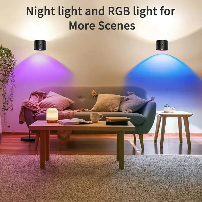 9 Colors 360° Rotation Wall Lamp Mounted Night Lights RGB LED Up Down Remote Rechargeable Wireless Reading Bedroom Lamp tableandwalllamps